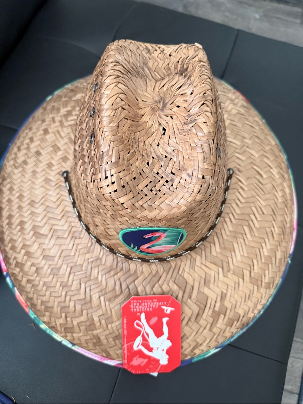Peter Grimm Woven Straw Cowboy Hat with Flamingo Patch and Multicolor Trim